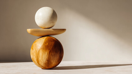 Wooden sculpture concept of stability and balance