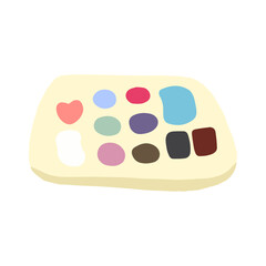 Flat design makeup element design stock. Cosmetic Products Icons Set. Colorful symbols with lipstick, mascara, moisturizer, eye shadow palette and serum. Beauty and makeup.