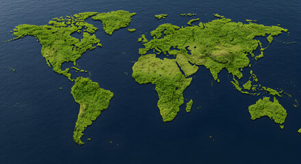 Green World Map: Continents as Lush Vegetation
