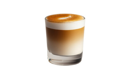 A rich cortado served in a small glass with a perfect layer of foam,Transparent background, PNG file