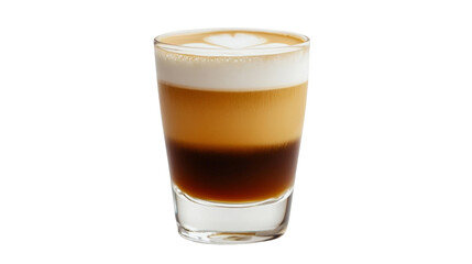 A rich cortado served in a small glass with a perfect layer of foam,Transparent background, PNG file