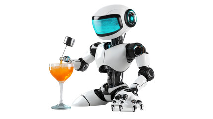 A robot bartender pouring a drink with precision and AI control,Transparent background, PNG file
