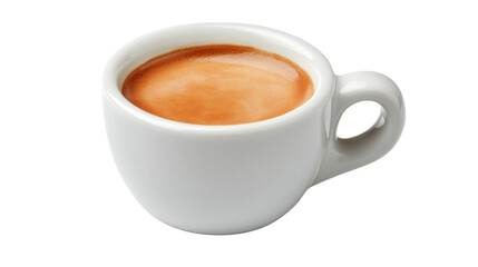 A rich espresso shot with a smooth crema, served in a small white cup,Transparent background, PNG file