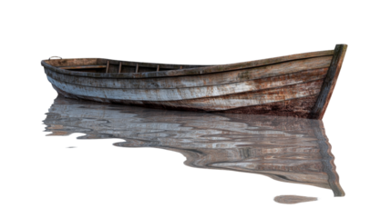 A rowboat gently floating on the water, Transparent background, PNG file