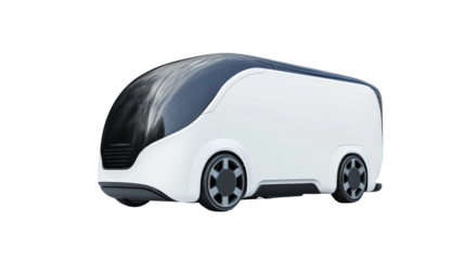 A self-driving robot delivery vehicle on its route, Transparent background, PNG file