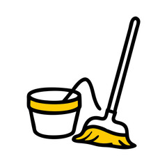 Mop bucket color icon on transparent background for web and graphic design