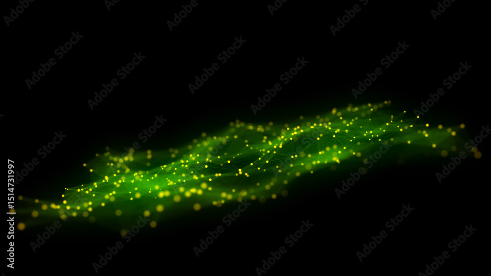 Poster abstract futuristic wave with moving dots. flow of colored particles and lines. cyber technology ill
