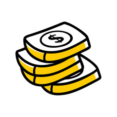 Stacked money color icon on transparent background for web and graphic design