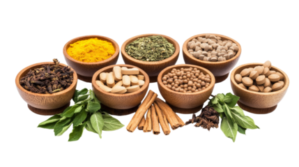 A set of Ayurvedic herbal tablets for digestion, Transparent background, PNG file