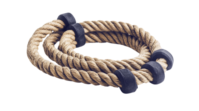 A set of battle ropes, ready for a high-intensity workout,Transparent background, PNG file