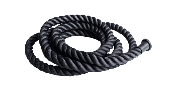 A set of battle ropes, ready for a high-intensity workout,Transparent background, PNG file