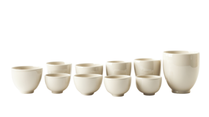 A set of cupping therapy cups in varying sizes,Transparent background, PNG file