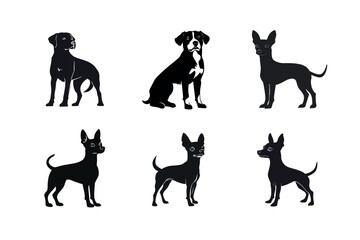 Six dog silhouettes labrador appenzeller and toy terrier breeds