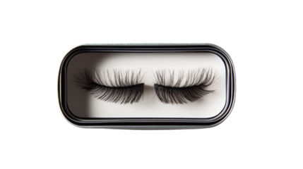 A set of false eyelashes in a sleek case,Transparent background, PNG file