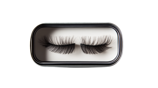 A set of false eyelashes in a sleek case,Transparent background, PNG file