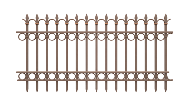Vintage metal fence isolated on transparent background. Cut out