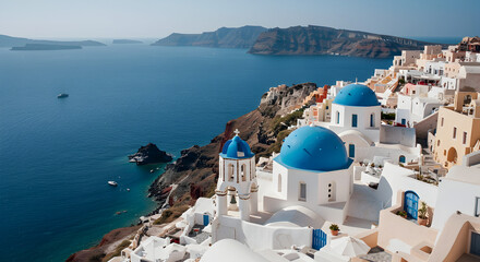 Oia Village with Blue Domes in Santorini, Greece