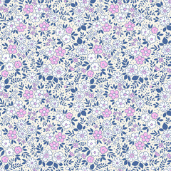 Retro floral pattern in small decorative flowers. Small white and pink flowers. Ivory cream background. Ditsy print. Floral seamless background ditsy pattern in small cute wild flowers. Stock vector