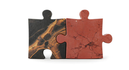 Connected jigsaw puzzle pieces with marble texture
