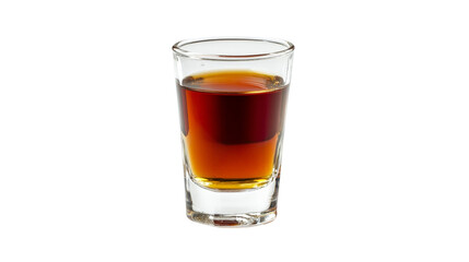 A shot of bourbon served neat in a small glass,Transparent background, PNG file