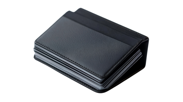A sleek business card holder with several cards displayed, Transparent background, PNG file