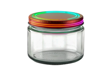 Empty Glass Jar with Colorful Lid Isolated on Transparent Background, ai generated
