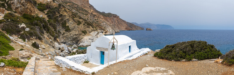 Agia Anna beach of Amorgos, the most famous beach in the island. Cyclades, Greece