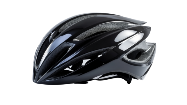 A sleek road racing bicycle helmet with aerodynamic vents, Transparent background, PNG file