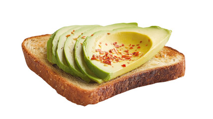 A slice of avocado toast with a sprinkle of red pepper flakes, Transparent background, PNG file
