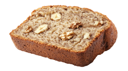 A slice of banana bread with walnuts, Transparent background, PNG file