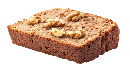 A slice of banana bread with walnuts, Transparent background, PNG file