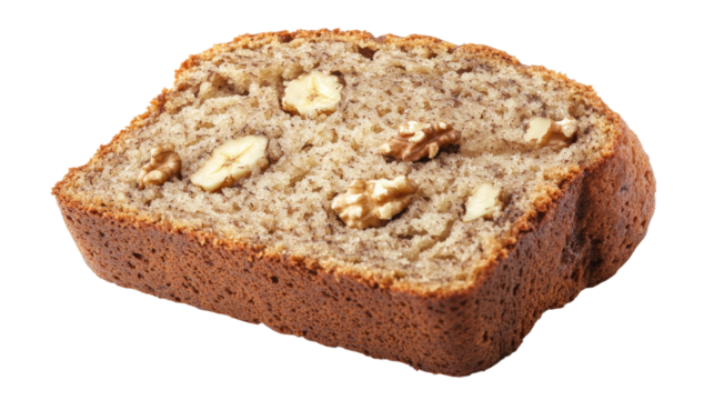 A slice of banana bread with walnuts, Transparent background, PNG file