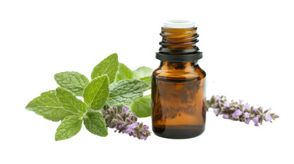A small bottle of peppermint essential oil, Transparent background, PNG file