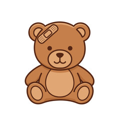 Obraz premium Cute teddy bear with a band-aid on its head representing children's first aid play