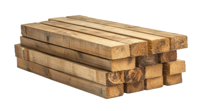 A stack of 2x4 wooden studs, Transparent background, PNG file