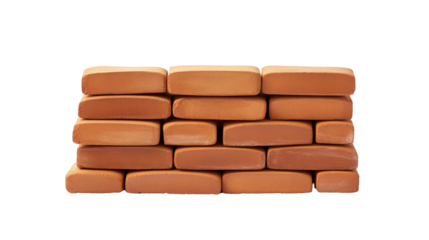 A stack of red clay bricks arranged neatly, Transparent background, PNG file