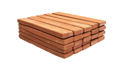 A stack of red clay bricks arranged neatly, Transparent background, PNG file