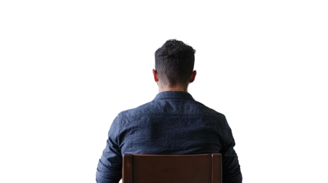 A software developer sitting at a desk with a laptop and code displayed, Transparent background, PNG file