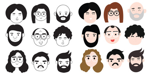 Set of classic head people woman and man illustration collection stock. emoticon, emoji, avatar, profile
