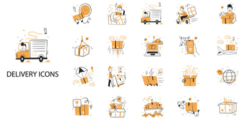 Delivery simple concept 24 color icons set .Vector illustration.