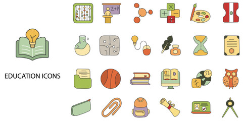 Education 24 color icons. Vector illustration.