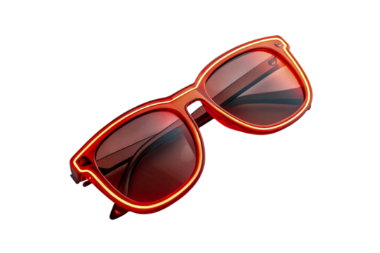 Modern Red Sunglasses with White Neon Trim Stylish Eyewear for Summer Fashion on Transparent Background, ai generated