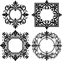 Black and white ornamental frame. Monogram element. Vector illustration