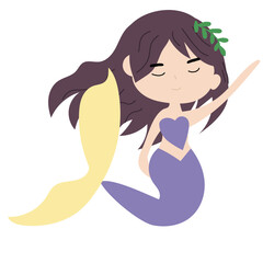 Adorable cute cartoon mermaid character. Pretty Mermaid Character with Fish Tail 