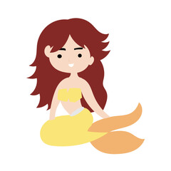Adorable cute cartoon mermaid character. Pretty Mermaid Character with Fish Tail 