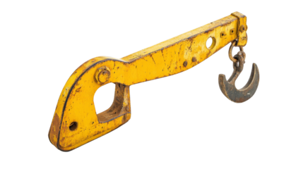 A yellow construction crane arm with a hook, Transparent background, PNG file