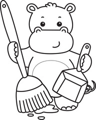 Outline of Cute hippo icon. Lineart of Funny baby hippo animal series stock illustration. life of fluffy hippo designs.