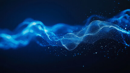Elegant blue shimmering waves create a tranquil background illuminated by soft light in a digital realm