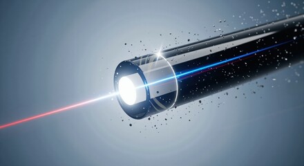 Fiber optic cable with light traveling through it. Data transmission technology concept with fast internet. Digital communication network for high speed connection.