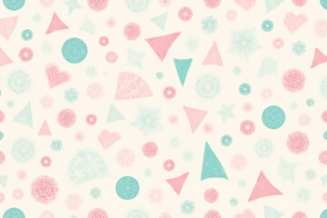 beige background with a pattern of circles and flowers
